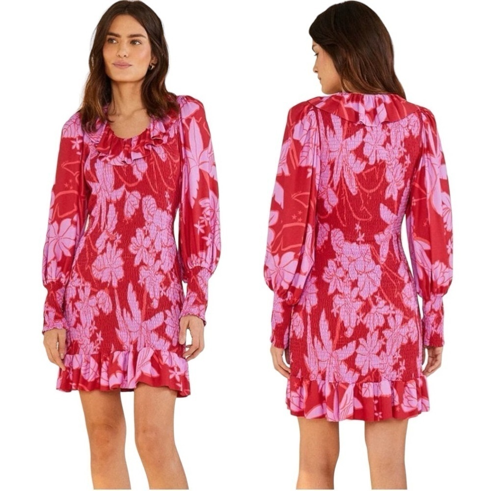 NWT Farm Rio Living Nature Red Purple Floral Long Sleeve Dress Size S